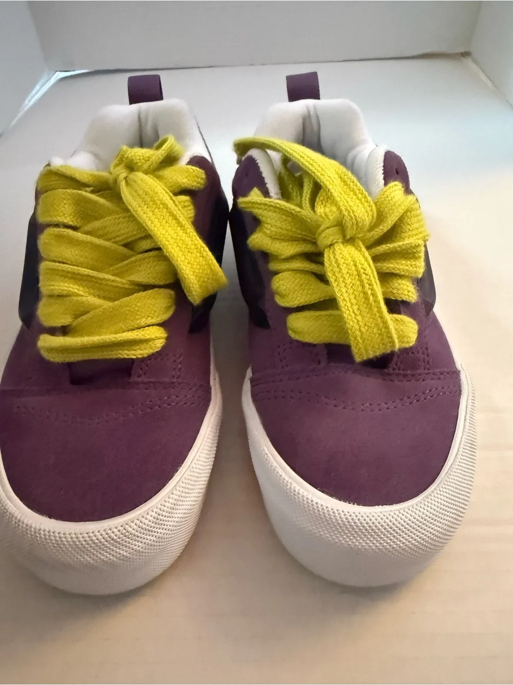 Vans Purple Suede Kids Sneakers with Yellow Laces